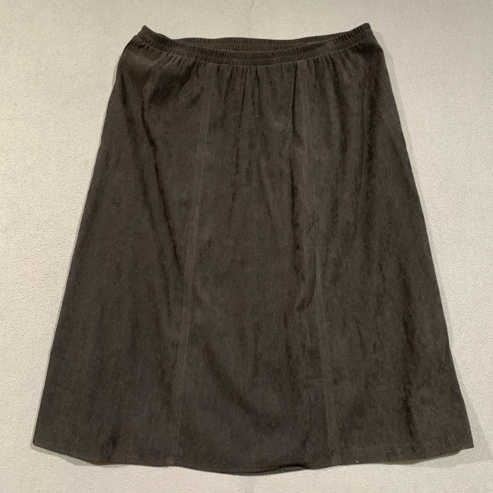Allison Daley Faux Suede Skirt Womens 16 Black Elastic Waist A-Line Midi Classic